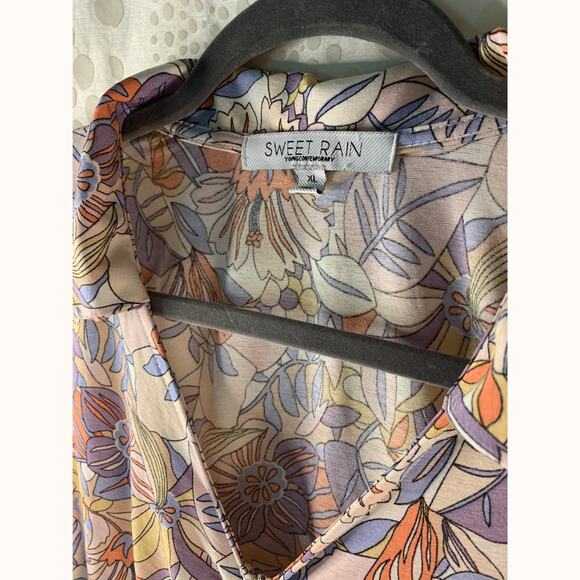 Sweet Rain Ruched Drawstring Floral Crop Top Size XL 70s Style - Picture 4 of 4